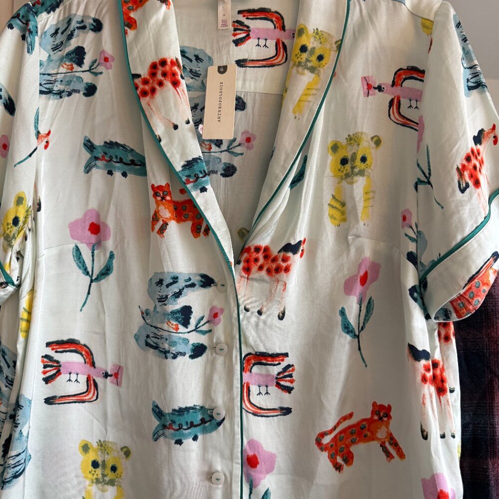 Anthropologie The LyreBird Silky Pajama Top Yumi Kimura Print MD LG  XL NWT - Picture 4 of 4